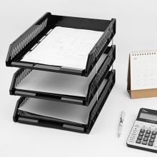 广博(GuangBo) A4三层文件盘一体式组合设计自由拆卸文件筐文件架文件座金属支架pp文件盘