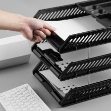 广博(GuangBo) A4三层文件盘一体式组合设计自由拆卸文件筐文件架文件座金属支架pp文件盘