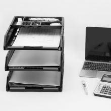 广博(GuangBo) A4三层文件盘一体式组合设计自由拆卸文件筐文件架文件座金属支架pp文件盘