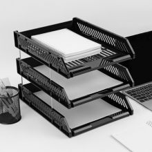 广博(GuangBo) A4三层文件盘一体式组合设计自由拆卸文件筐文件架文件座金属支架pp文件盘