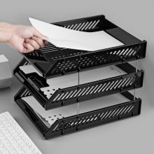 广博(GuangBo) A4三层文件盘一体式组合设计自由拆卸文件筐文件架文件座金属支架pp文件盘